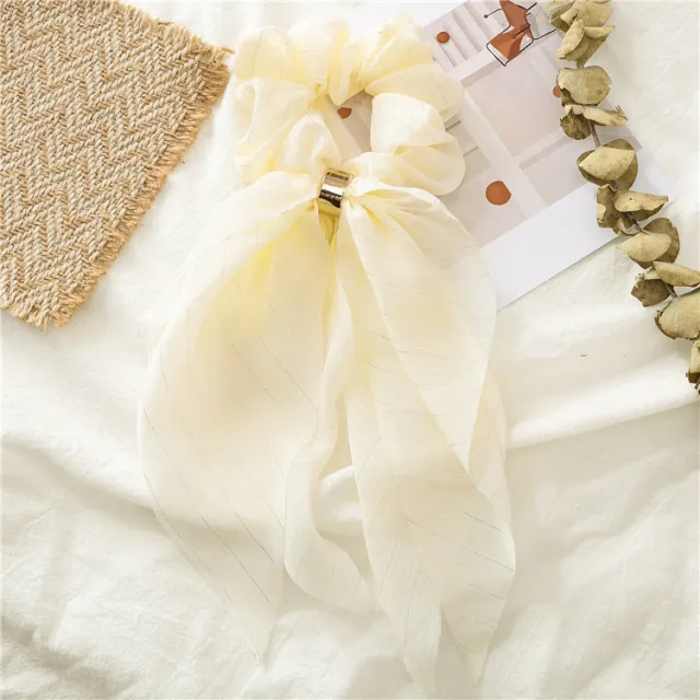 Streamer hair ring new double bow silver ribbon Silver - Shop at LoveMi