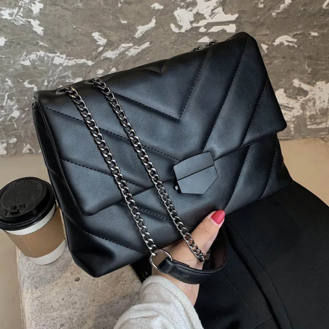Web Celebrity Texture Casual Shoulder Slung Bag Black - Shop at LoveMi