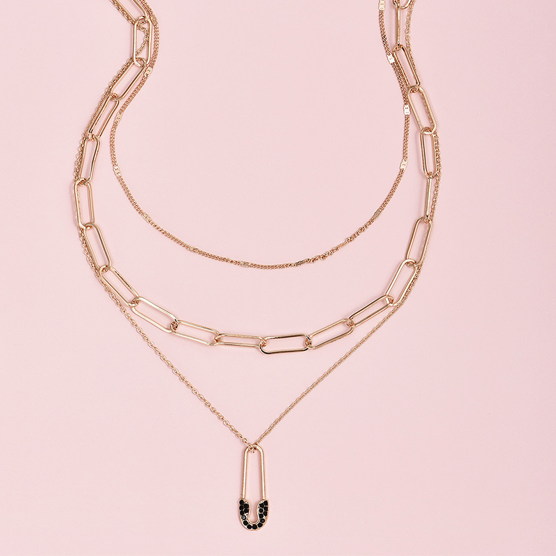 European And American Popular Street Style Fashion Pin Multi-Layer Chain Women's Necklace