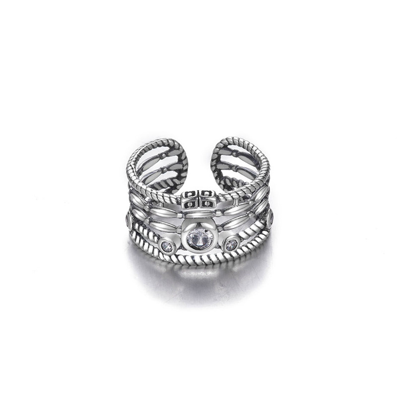 Multi-Layer Diamond Woven Ethnic Style Distressed Thai Silver Craft Girls Ring