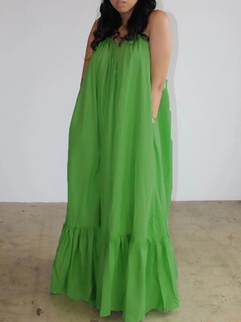 Sling Sleeveless Solid Color Big Swing Dress