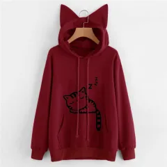 Long Sleeve Sweatshirt Hoodies Women Casual Crop Top - Red - View 1