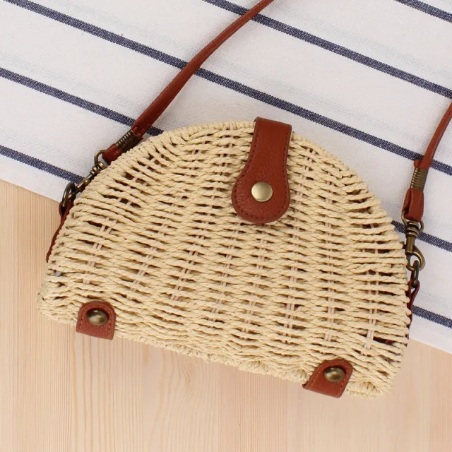 Semicircle Straw Woven Bag, Rattan Bag, Shoulder Bag, Messenger Bag, Female Bag Tan - Shop at LoveMi