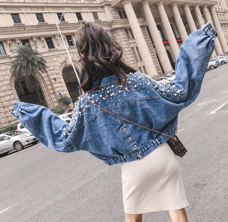  Spring, Autumn And Winter New Style Denim Jacket For Female Students, Korean Style Loose Short Short And Small Beaded Top.