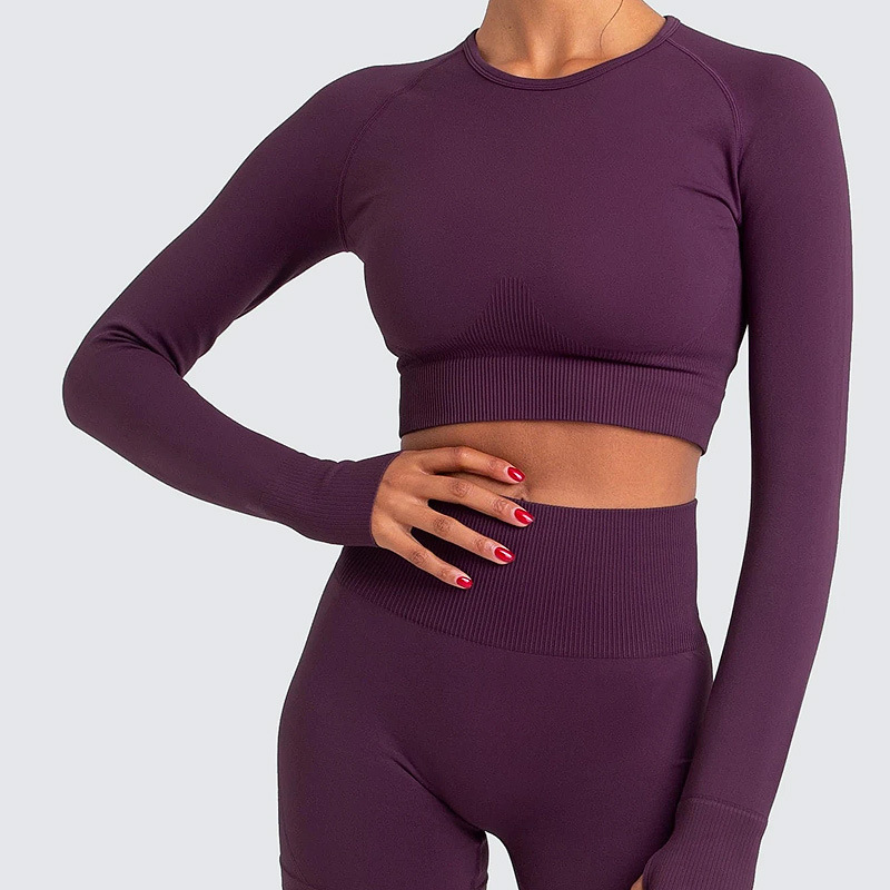 Knitted Seamless Long-Sleeved Trousers Yoga Suit Sports And Fitness Two-Piece Suit
