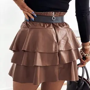 Ladies Waist Mini Skirt Puff Skirt Cake Skirt Brown - Shop at LoveMi