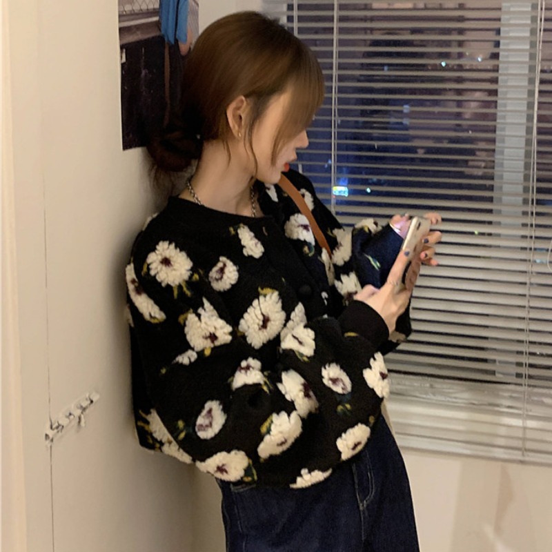 Korean Version Retro Flower Short Style Small Cardigan