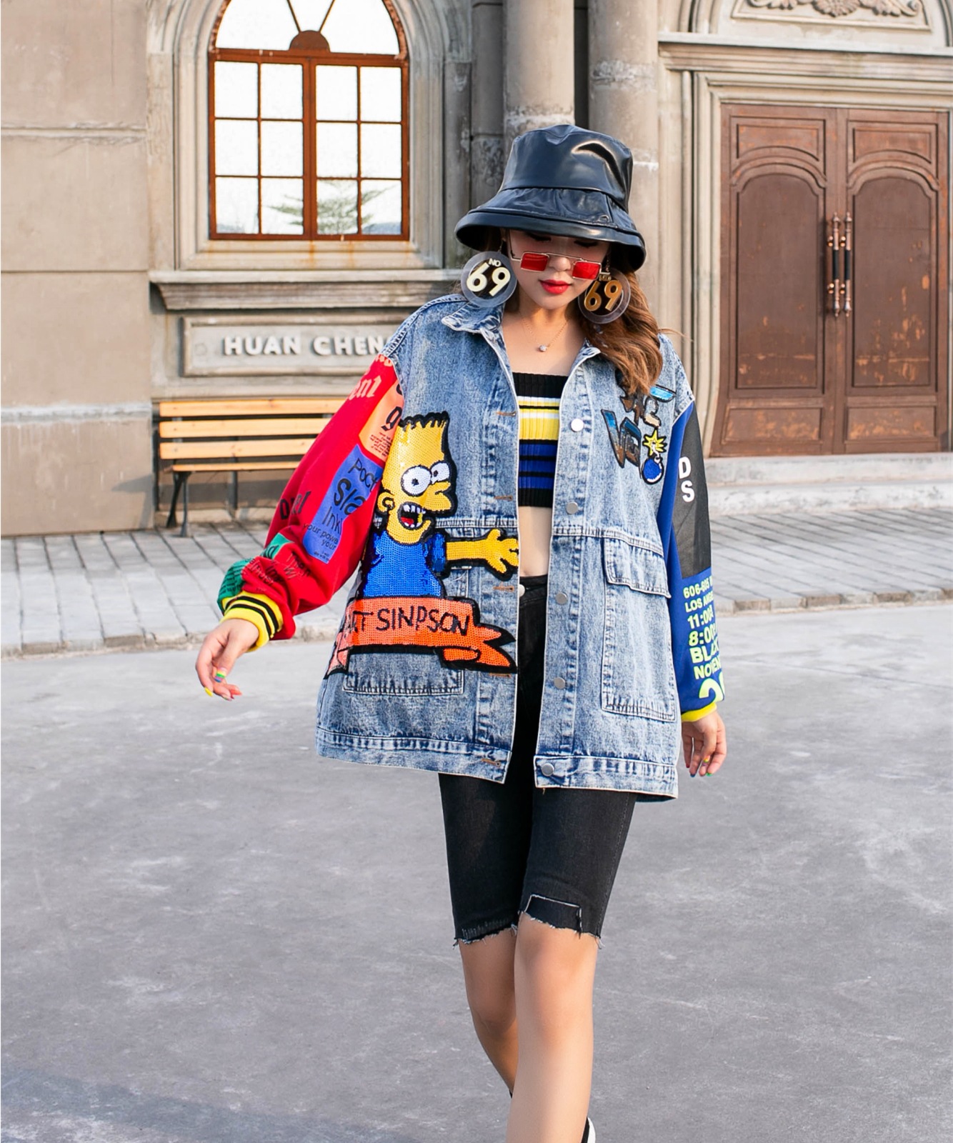 Fashion Embroidery Stitching Printed Loose Temperament Top