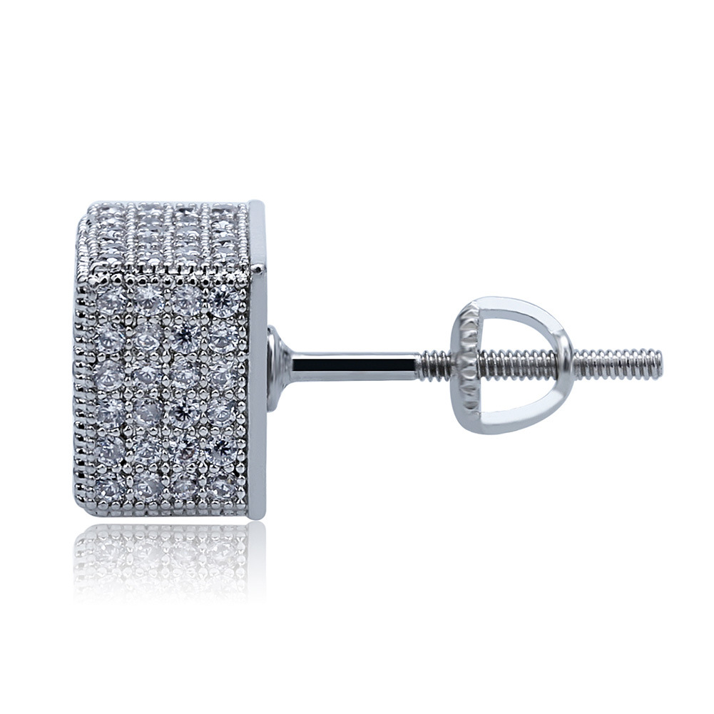 European and American Hip-hop Men's Square Earrings With Zircon