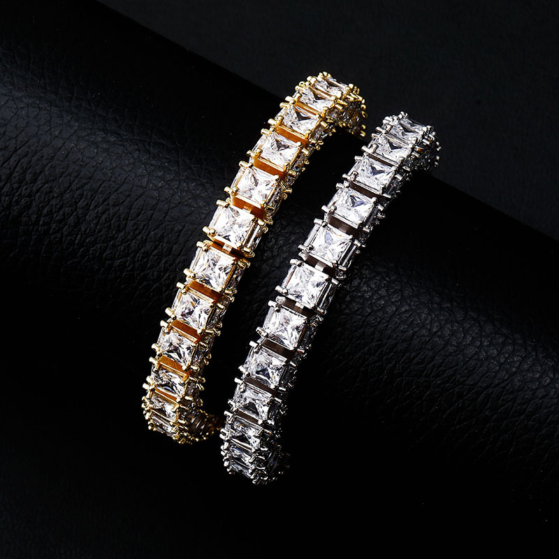 Hot Selling Three-Sided Square Zircon Men's And Women's Bracelets Full Of Zircon Hip-Hop Tennis Chains In Europe And America