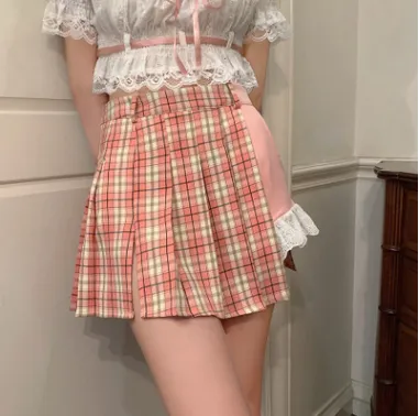 Limo Bobon21 Small Sweet French Small Lisa Small Waist Bubble Sleeve Lace Top Shirt Pink - Shop at LoveMi