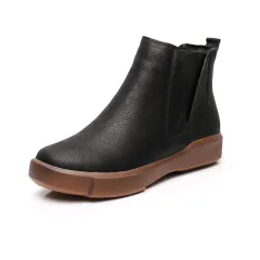 Retro Large Size Beef Tendon Sole Short Boots Women - Black - View 1