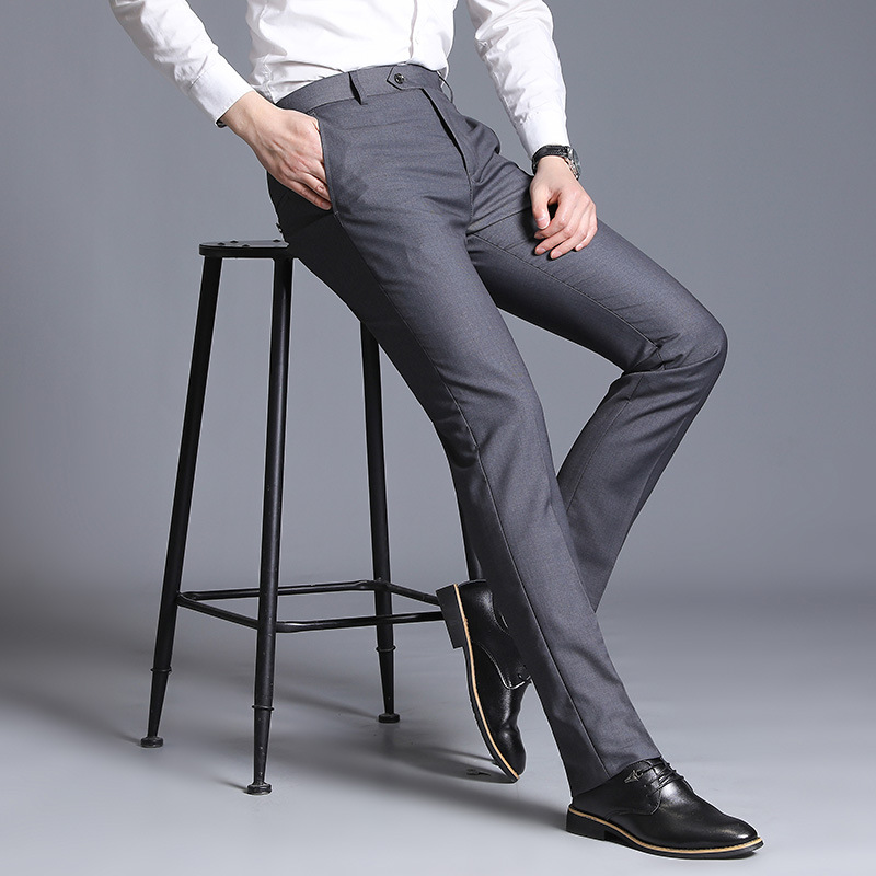 Title 6, Pantalon de costume gris casual coupe droite aj...