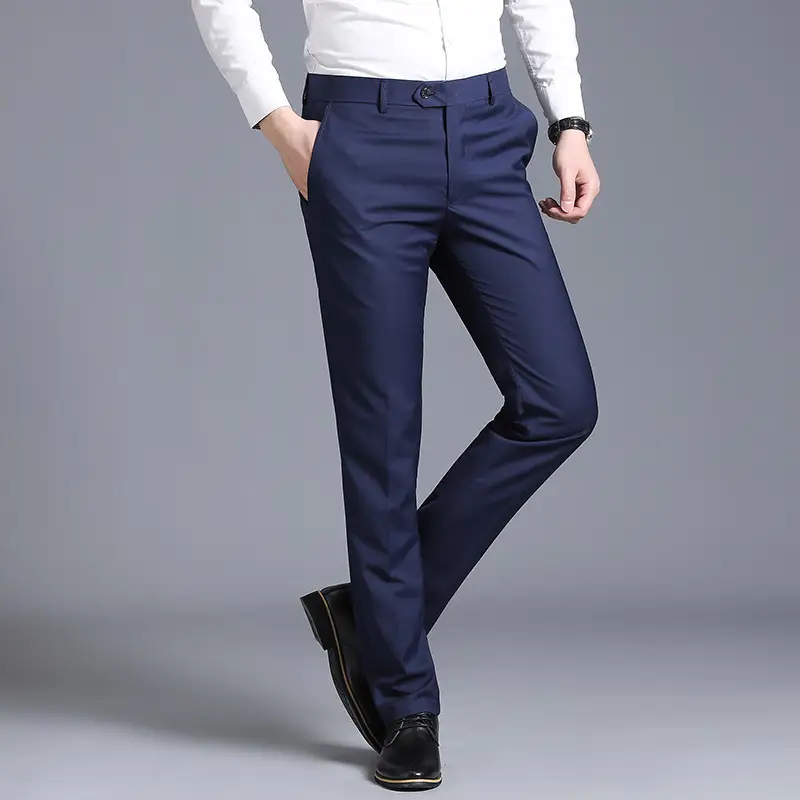 Slim Fit Gray Casual Straight Suit Pants
