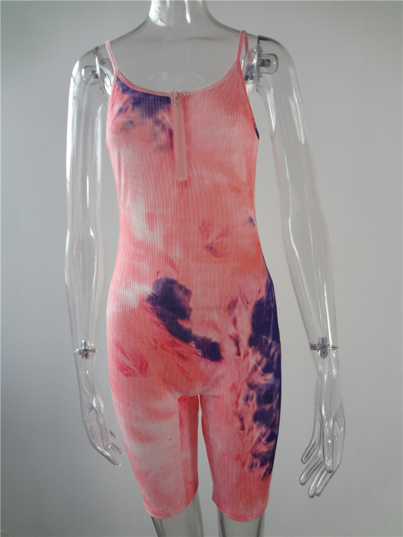 Sleeveless Slim Tie-Dye Slim Fit Jumpsuit Sports Shorts