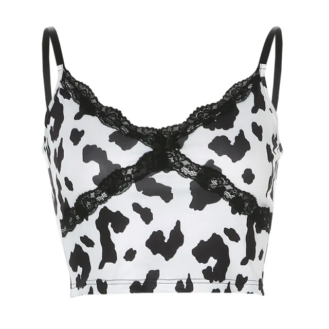 Lace V neck Printed Sling Cocktail Vest Black - Shop at LoveMi