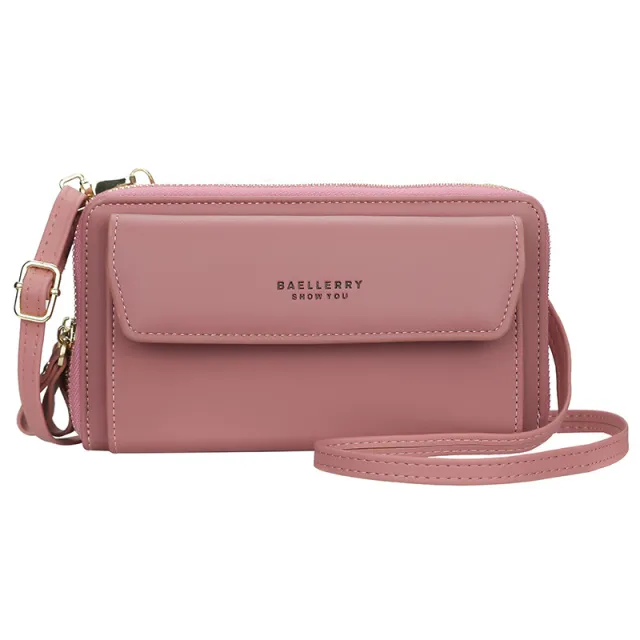 Ladies Long Wallet Double Zipper Large Capacity Diagonal Bag Pink - Shop at LoveMi