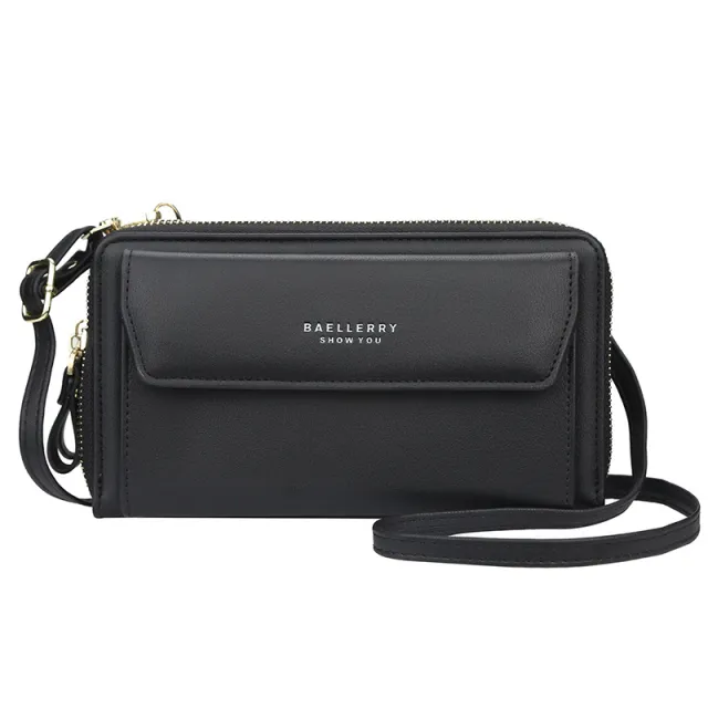 Ladies Long Wallet Double Zipper Large Capacity Diagonal Bag Black - Shop at LoveMi