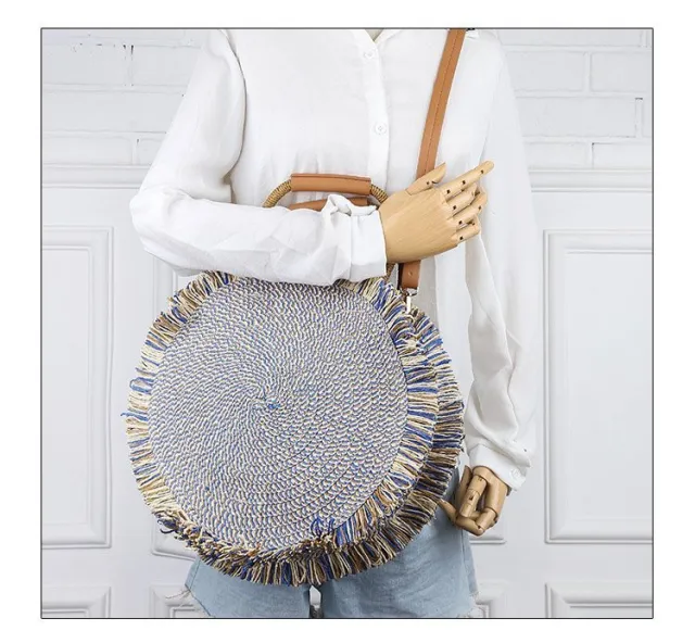 New Style Handmade Woolen Fabric Messenger Fashion Round Bag Women Blue - Shop at LoveMi