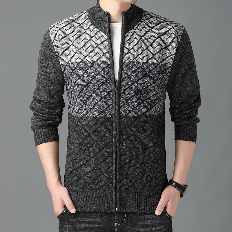 Stand-Up Collar Color-Blocking Outer Wear Sweater