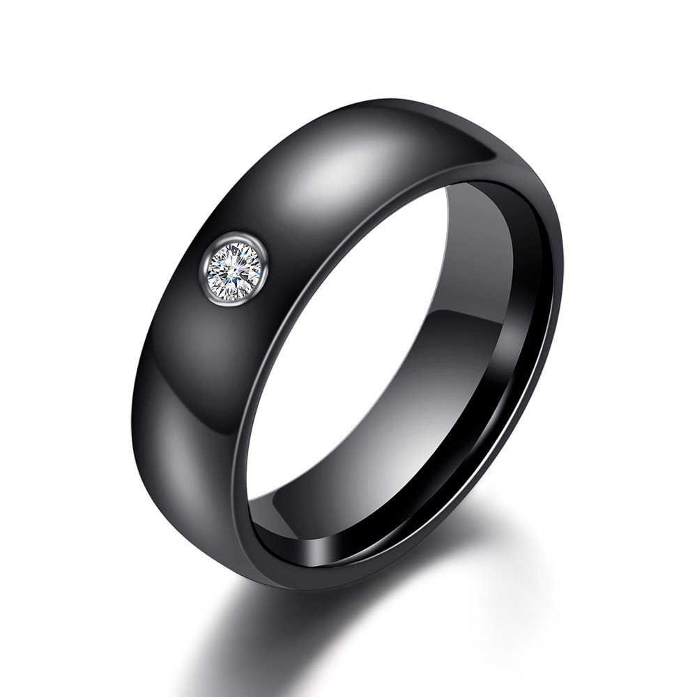 Black And White Ceramic Couple Diamond Ring