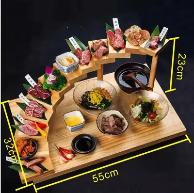 Step By Step Stepped Tray Pastry Dessert Tableware Multi-Layer Specialty Restaurant Japanese Creative Hot Pot Restaurant Wooden Plate