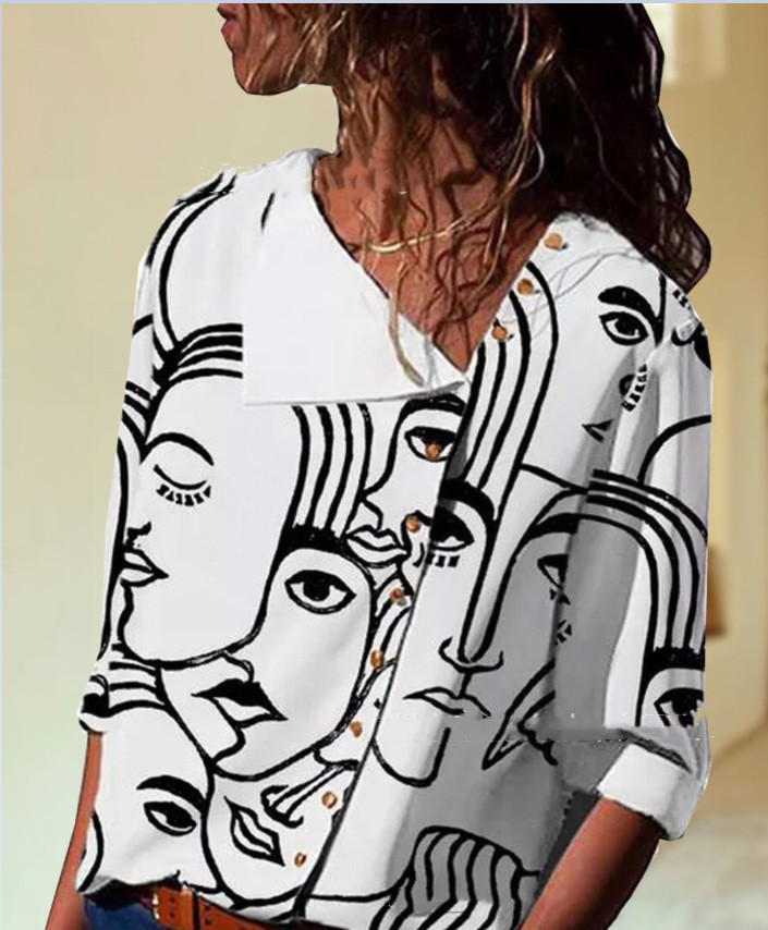 Abstract Print Long Sleeve Loose Plus Size T-shirt