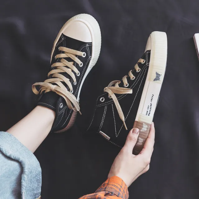 High Top Canvas Shoes Female Ulzzang Wild Korean Board Shoes Summer New Shoes Female Ins Tide Shoes Black - Shop at LoveMi
