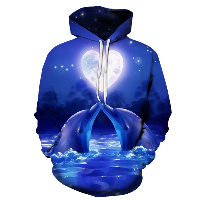 Dolphin 3D Printed Hoodie European And American Pullover