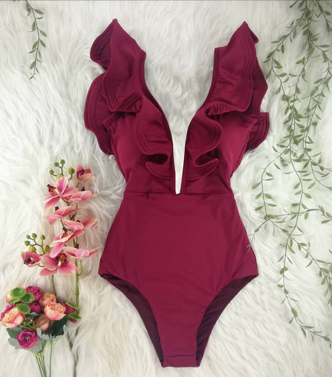 Printed One-Piece Swimsuit Women’s One-Shoulder Ruffle Swimsuit