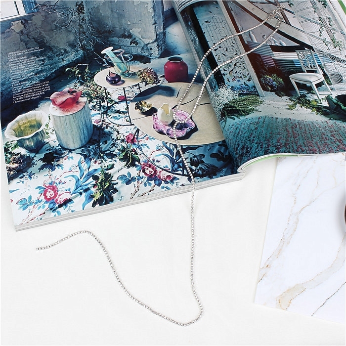 Fashion T-shaped Single Row Exquisite Small Flashing Diamond Chain Neck Chain Long Tassel Rhinestone Necklace Necklace Clavicle Chain