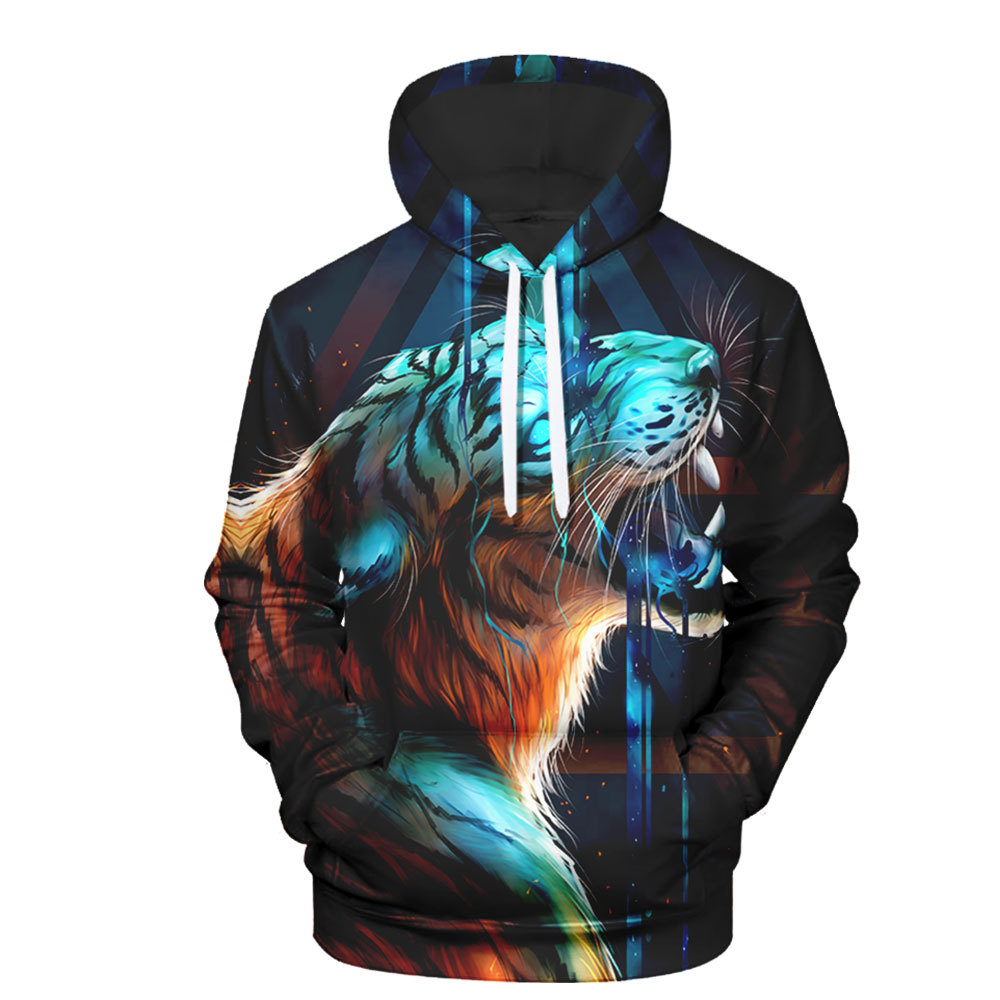 Title 2, 3D Digital Animal Print Top Casual Hooded Pullover