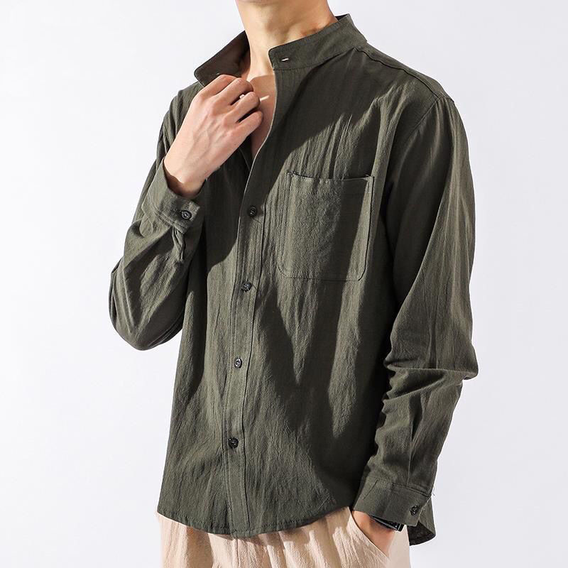 Linen Shirt Men's Long-Sleeved Shirt Loose Large Size Jacket