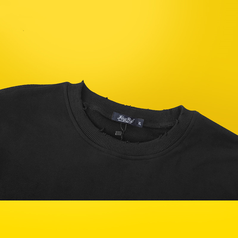 Terry Sweater With Ripped Knife, Lazy Trend Bottoming Round Neck Solid Color Sweater