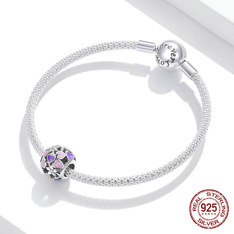 Dripping Purple Love Heart Hollow 925 Silver Beads