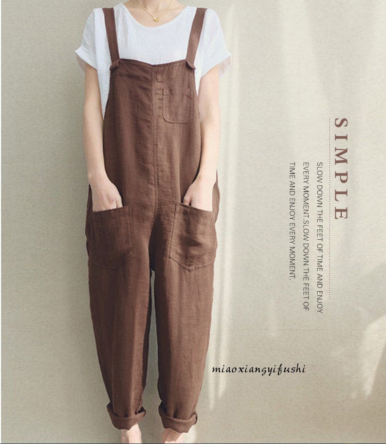 Spring And Summer New Style Foreign Trade Women's Pants Casual Pants Cotton And Linen Breathable Large Size Overalls