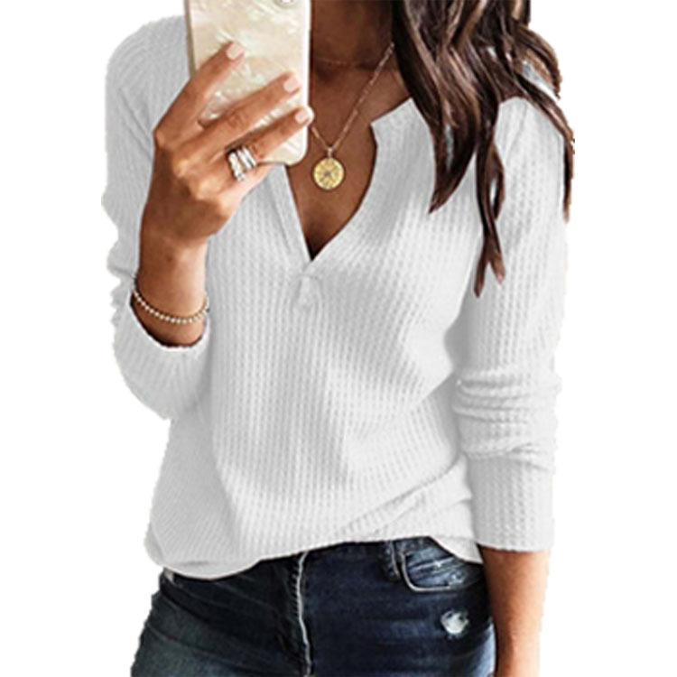 Ladies V Neck Open Shirt Collar Knit Sweater