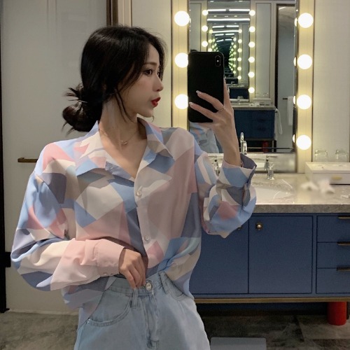 Spring New Temperament Fashion Lapel Long-Sleeved Single-Breasted Shirt Blouse Women