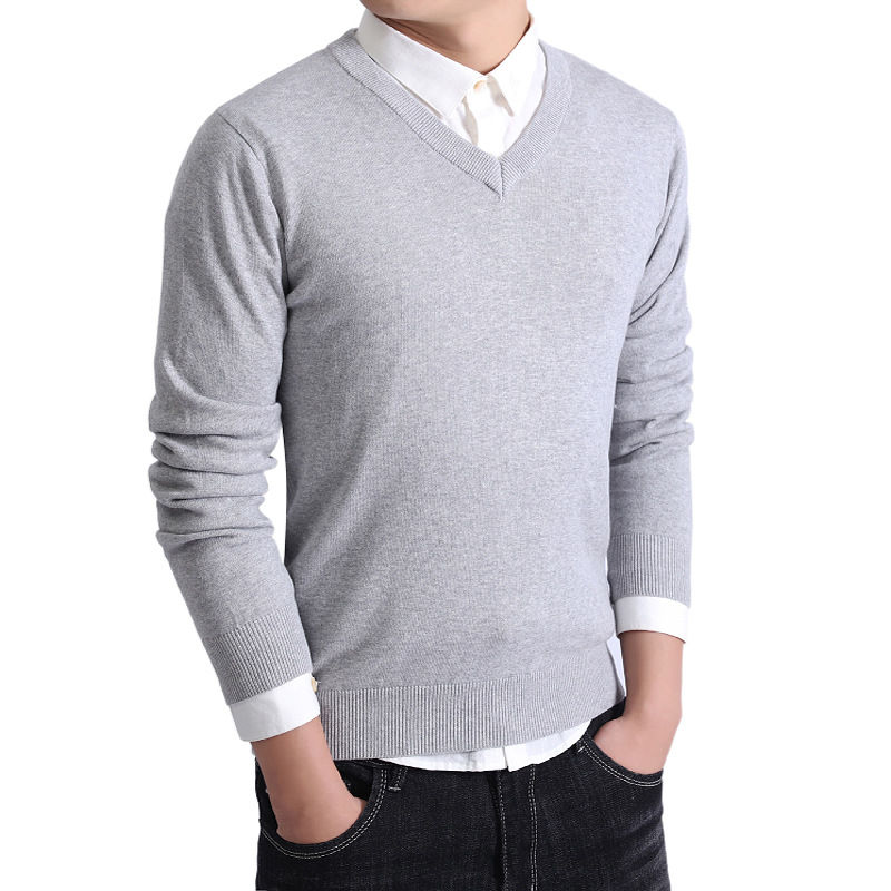 Men's V-neck Pullover Base Knitted Solid Color Casual Wear