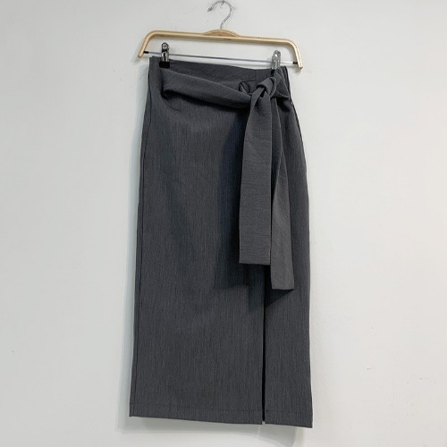 A line Mid length Slit High Waist Bag Hip Skirt Grey - Shop at LoveMi
