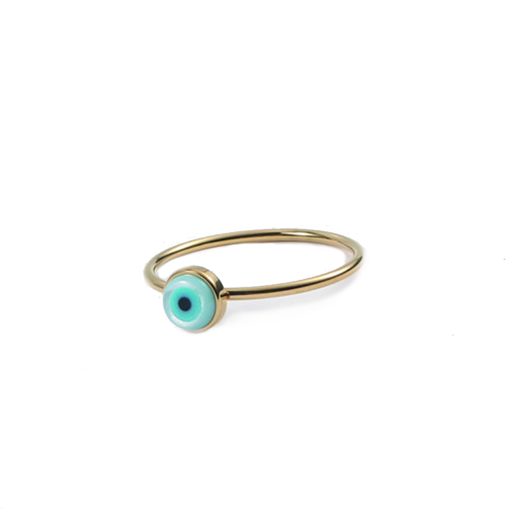 Titanium Steel Plated Real Gold Turkish Ring Blue Eye Ring