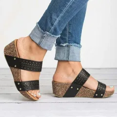 Large Size Light Bottom Laser Women's Sandals And Slippers - Black - View 1