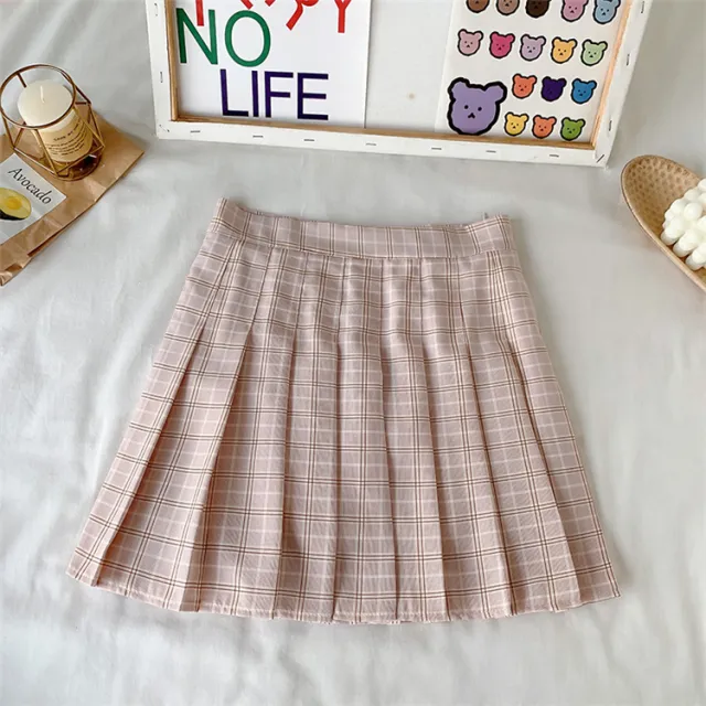 Candy Color Plaid All Match Pleated Skirt Orange - Shop at LoveMi