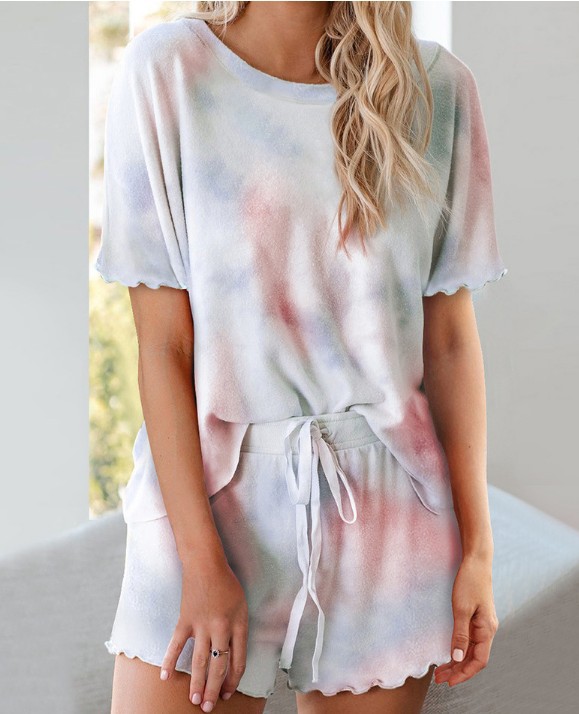 European And American Casual Fashion Tie-Dye Printed Home Service Short-Sleeved Suit Women