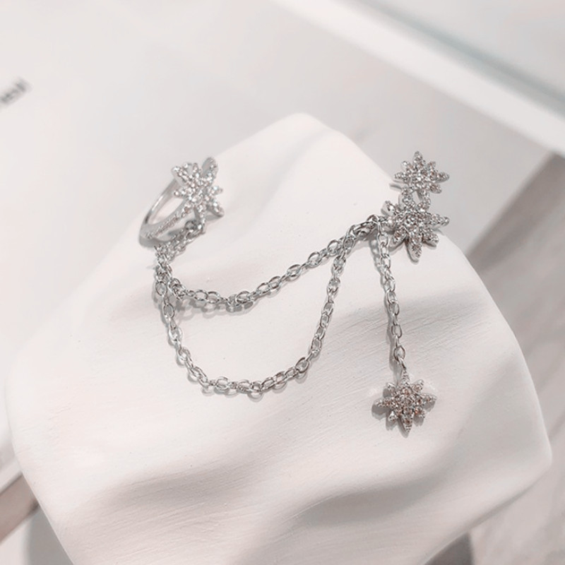 Eight-Pointed Star Earrings Tassel Integrated Ear Bone Clip