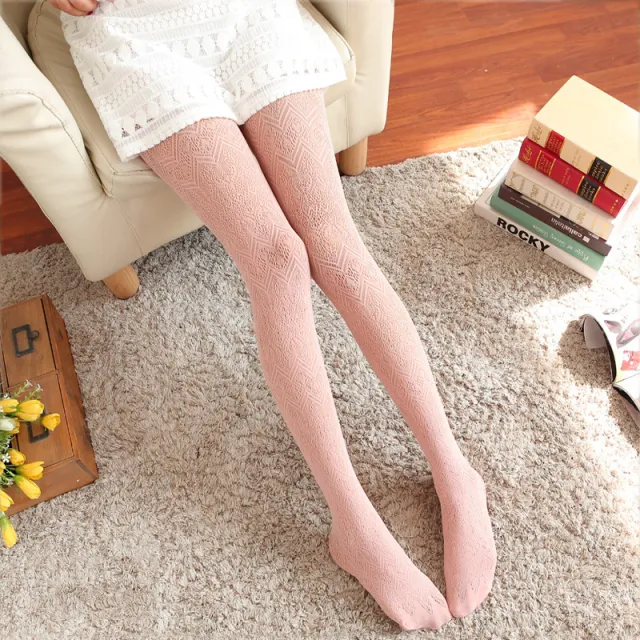 Sexy Hollow Lace Jacquard Pantyhose Was Thin Retro Pink - Shop at LoveMi
