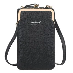 Mid-Length Mobile Phone Bag Women Fashion Zipper Vertical Crossbody Bag - Black - View 1