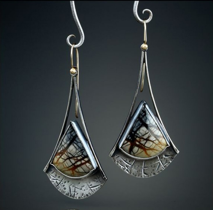 Picasso Color Glass Earrings Creative Birch Leaf Separation Earrings Female