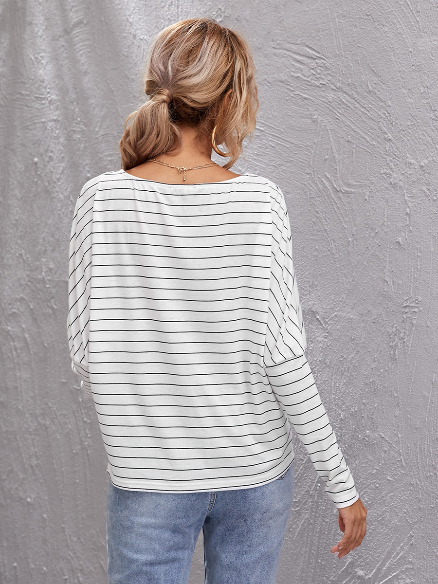 Round Neck Long-sleeved Loose Striped Top T-shirt