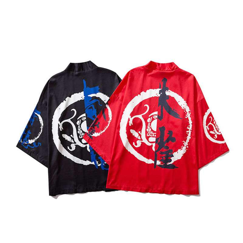 Three-quarter Sleeve Kimono With Lining Graffiti Letters Printed Road Gown